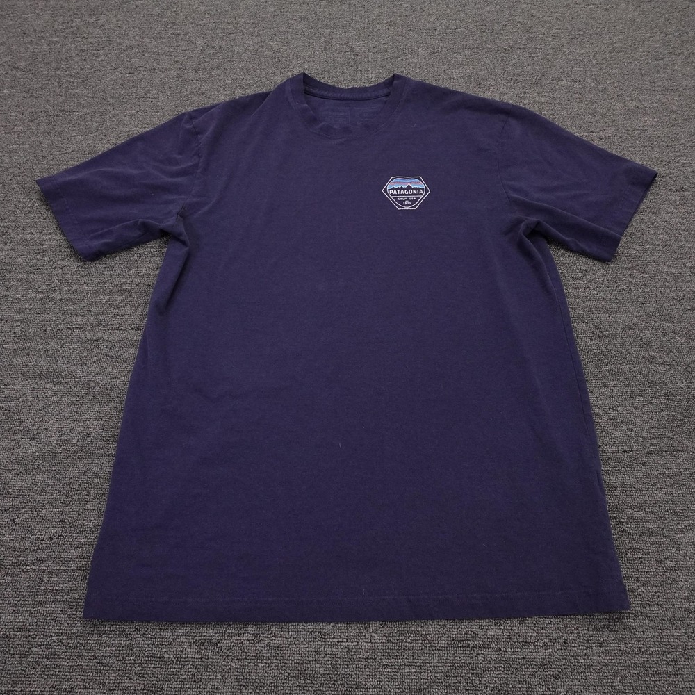Patagonia Shirt Mens Medium Blue Calif USA 1973 Back Logo Graphic Tee Tagless